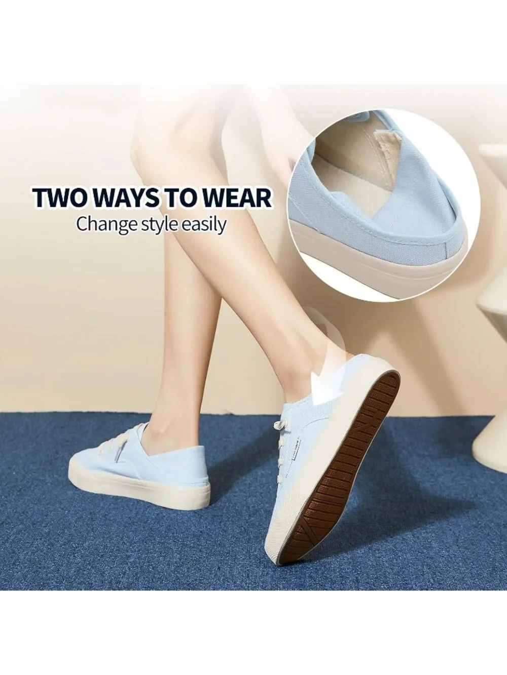 Women's Baby Blue Round Toe Solid Non Slip Fashion Slip on Loafer Sneaker Shoes